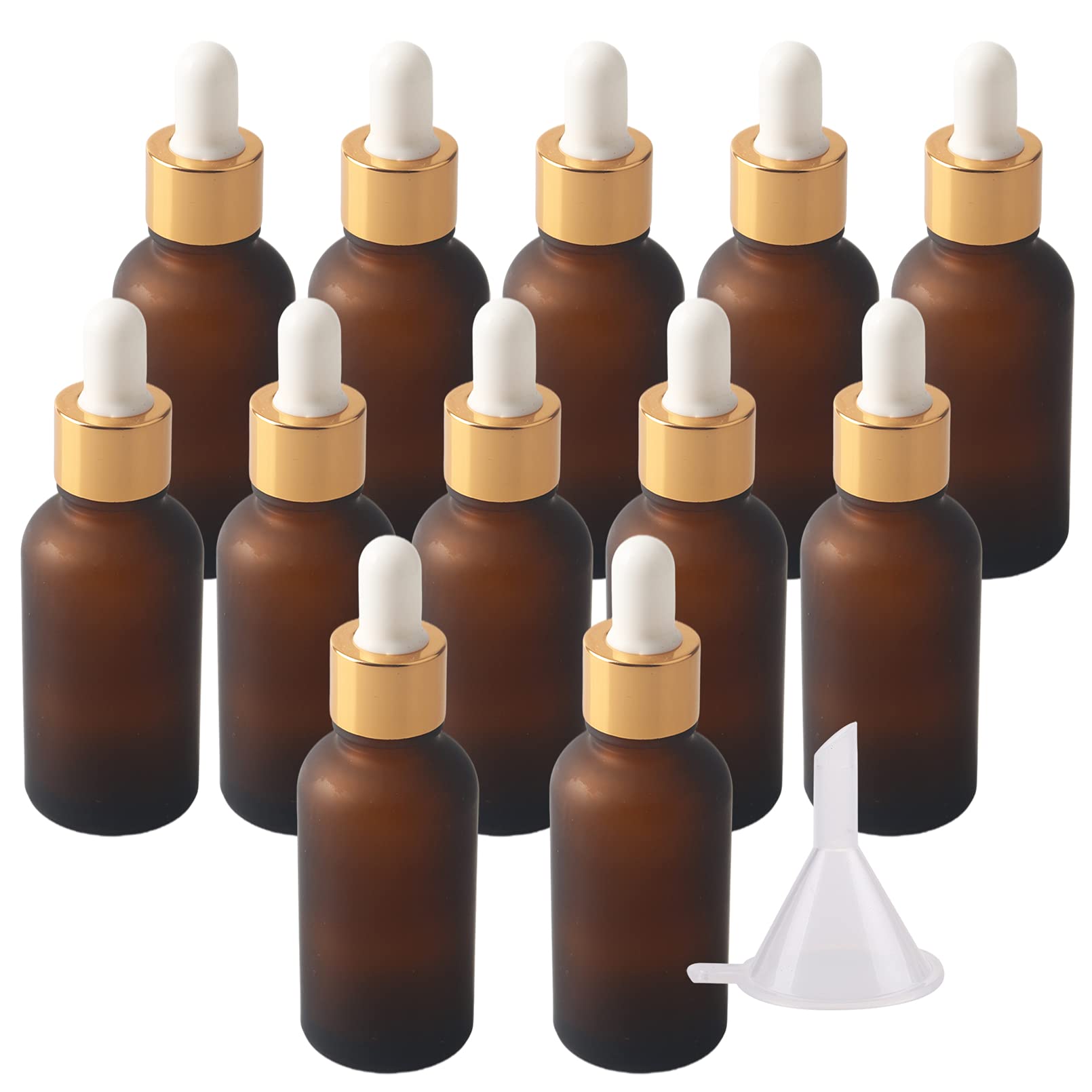 24 Piezas Marrón Mate Frasco Cuentagotas Cristal 30ml, Ámbar Botellas Cuentagotas con Pipeta de Vidrio Oro, para Fragancias de Aromaterapia de Aceites Esenciales, Masaje, Viaje
