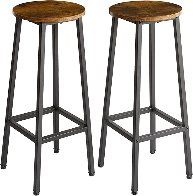 IBUYKE Bar Stool, Set of 2, Industrial Bar Chairs, Bar Stools with Footrest, Kitchen Breakfast Stools, Wooden Chair for Living Room, Party Room, 30 x 30 x 70 cm, Rustic Brown, TMJ510H