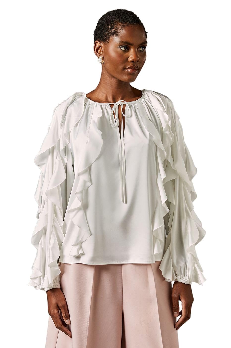 Coast Satin Frill Blouse, 16, ivory