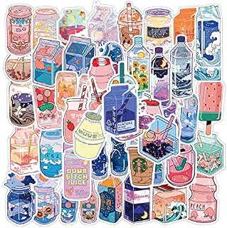 Bric Dodo 50Pcs Beverage Stickers Laptop Car Scrapbook Phone Skateboard Cute Vsco Drink Stickers Vinyl Waterproof Aesthetic Personalised Stickers for Teens Boys Girls Adults Children