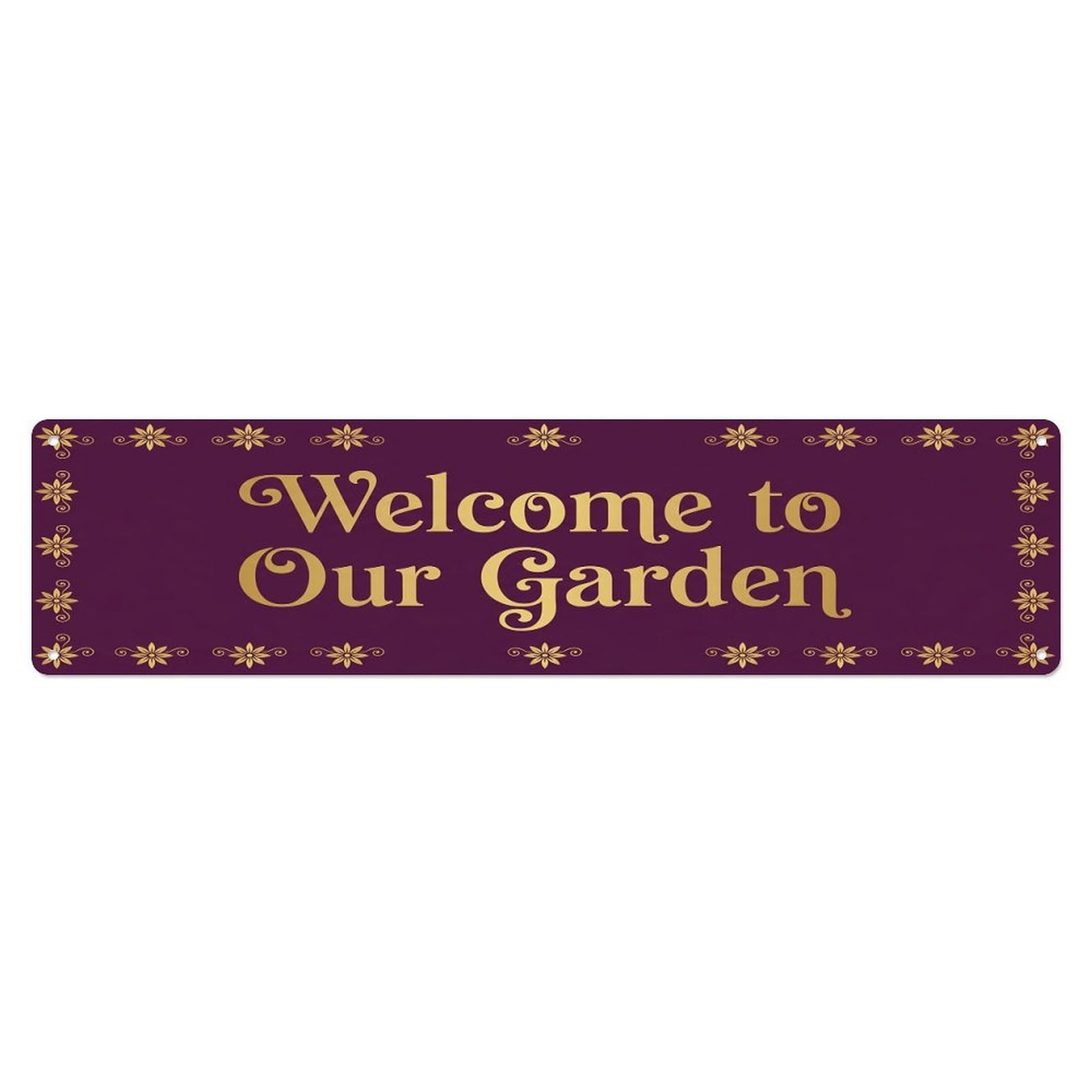 Vintage Welcome to Our Garden Plum Purple Metal Tin Sign