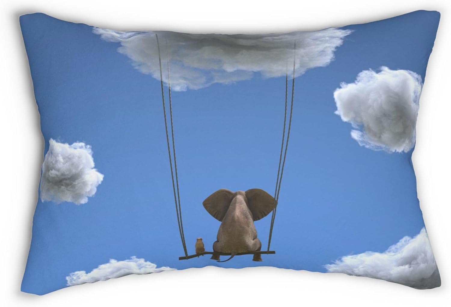 Whimsical Elephant Swing Lumbar Pillow, Cute Home Decor, Nursery Cushion, Gift for Animal Lovers, Playroom Accent