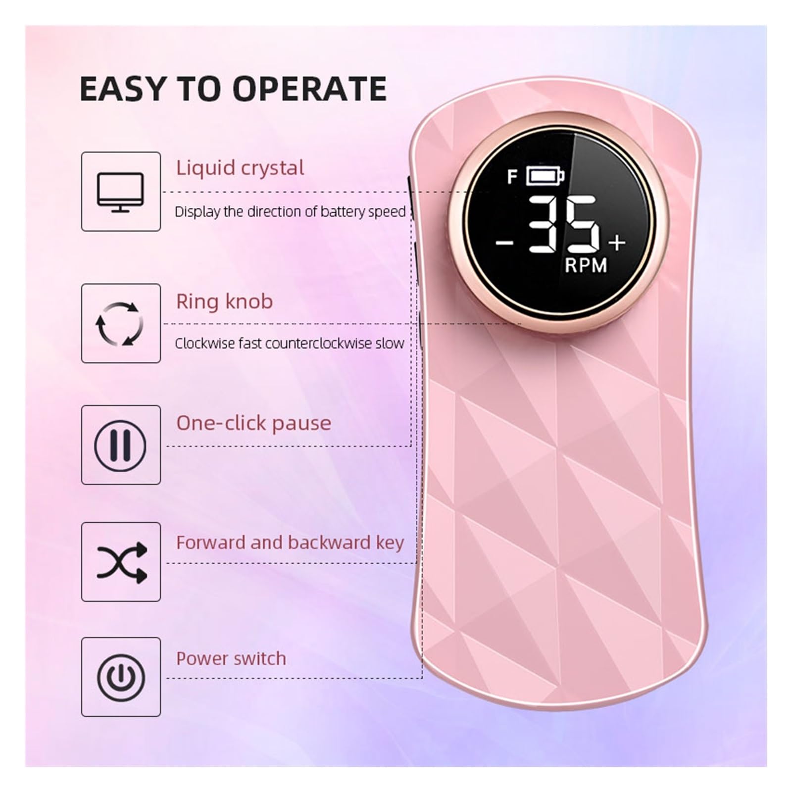 Torno para Uñas, Taladro de uñas de 35000RPM, lijadora de uñas eléctrica recargable, cortadora de fresado de máquina de manicura profesional for pulido de Gel(Bianco)