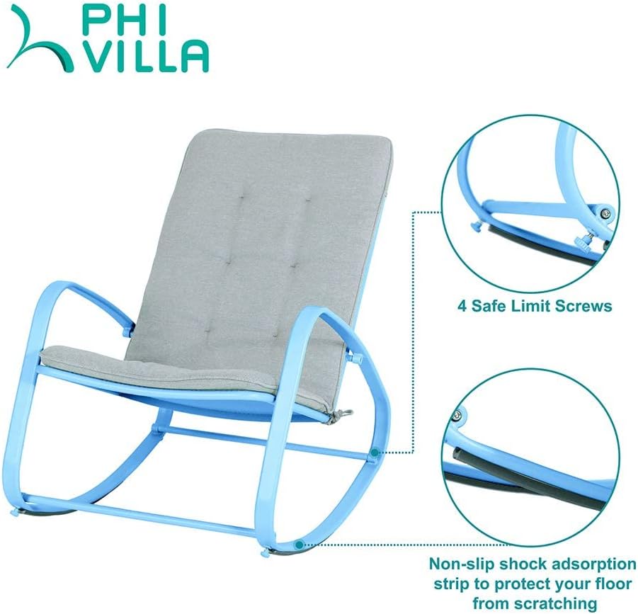 Buy PHI VILLA Outdoor Patio Metal Rocking Chair, Padded Modern Rocker