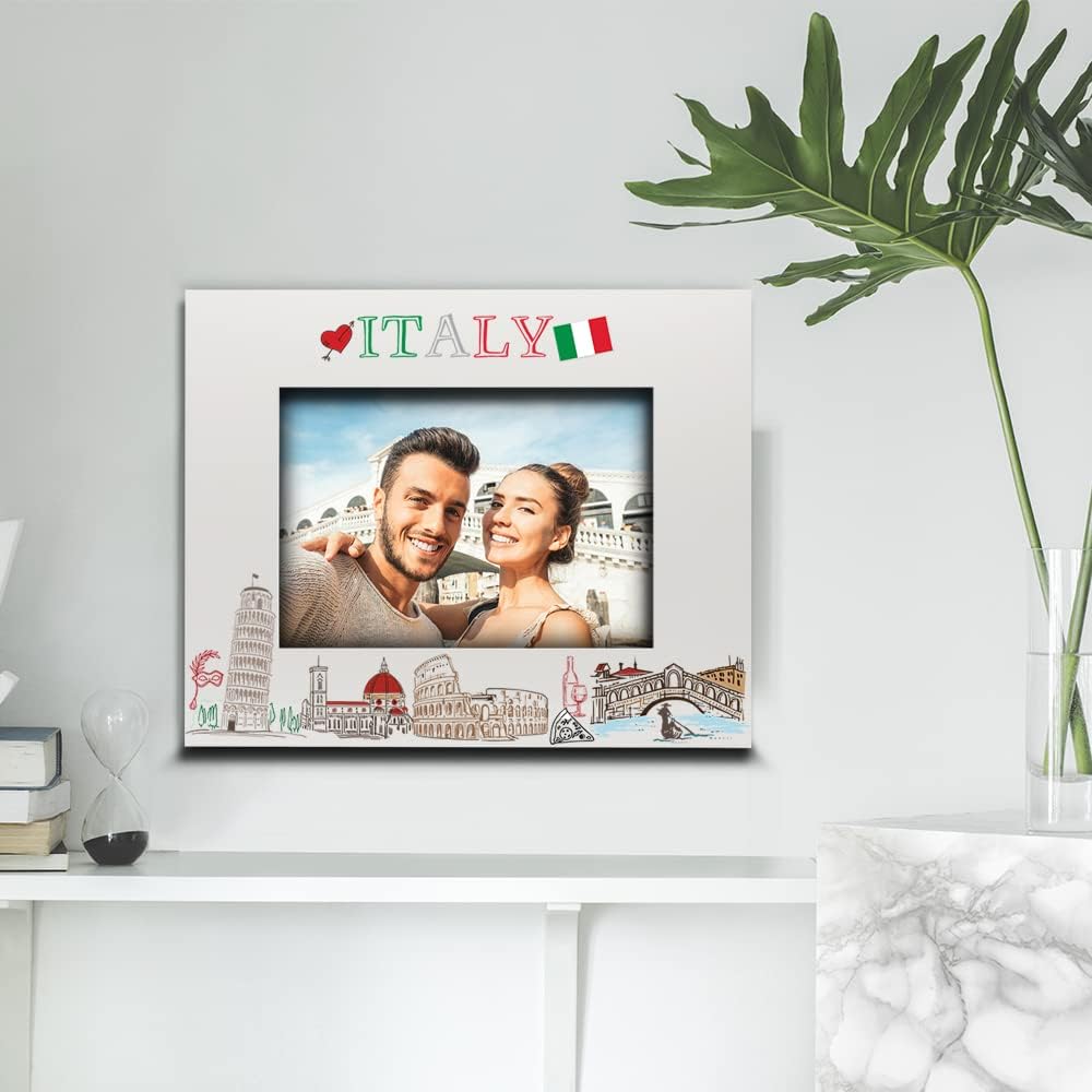 ELLA BUSTA-Italy Picture frame-Wedding, Engaged, Honeymoon, Vacation in Italy- UV Print Italy symbols Design set (5x7 Horizontal) colorful