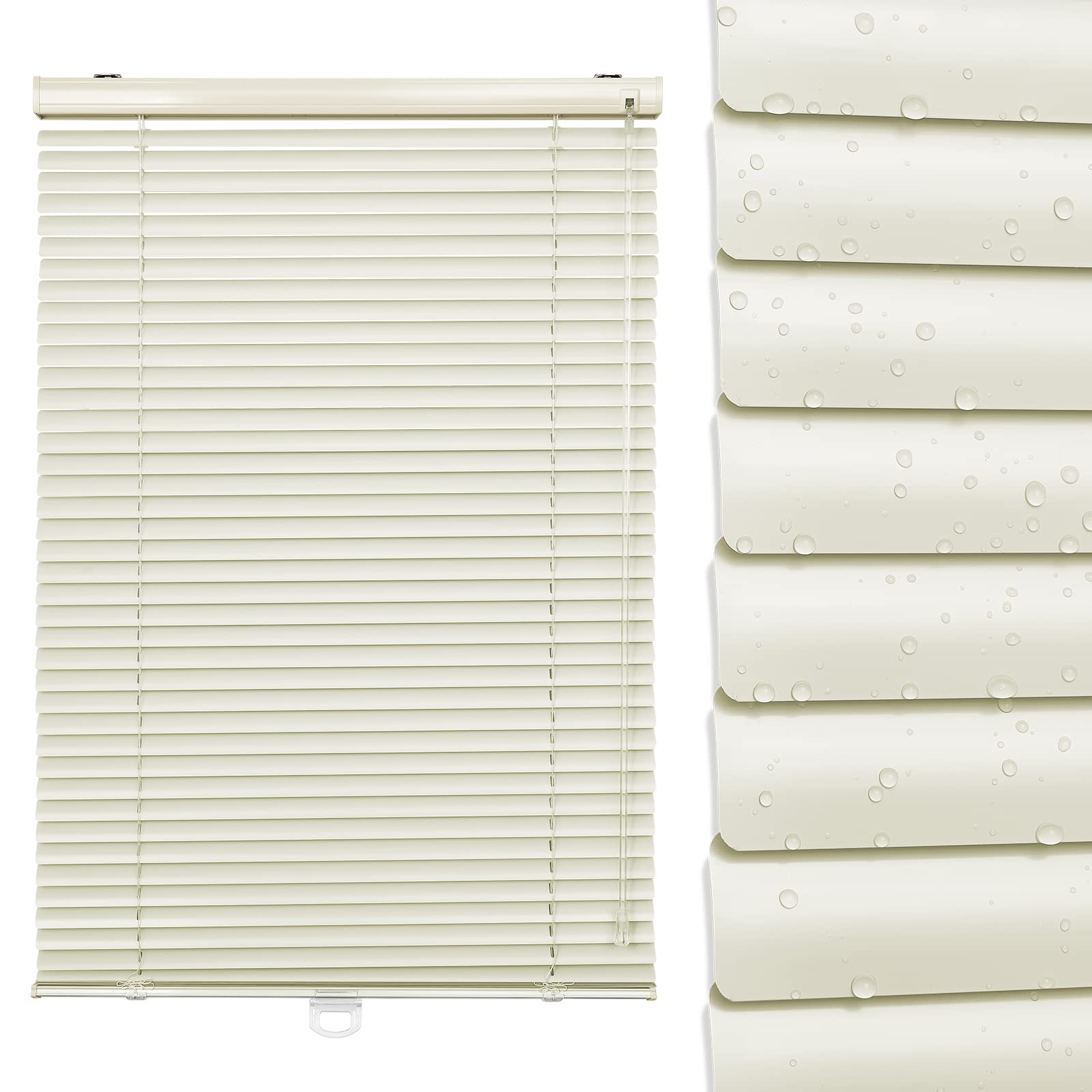 UrMoon Venetian Blinds, Easy Fit Window Blackout Blinds Shutters Twist Open Close Windows Treatment for Home Office (Creamy, 102cm W x 150cm H)