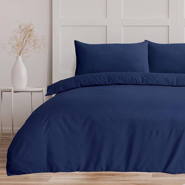 Bronwen Mathews Double Duvet Set Navy - Soft Microfibre Double Quilt Cover with 2 Pillowcase,Easy Care Wrinkle Free Double Bedding Set of 3 Pcs (Navy, Double Duvet Set)