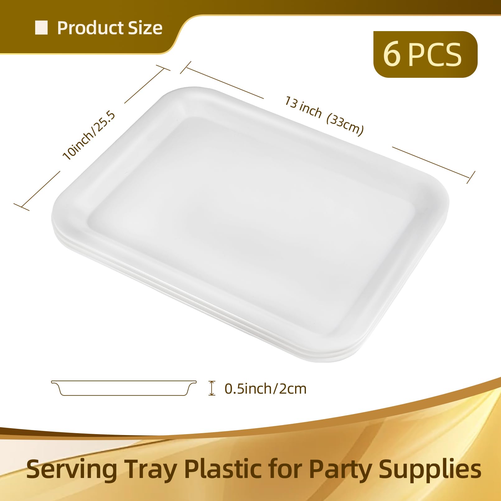 Lot de 6 plateaux de service en plastique réutilisables - 33 x 25 cm - Pour buffets, fêtes, desserts, collations et pique-niques