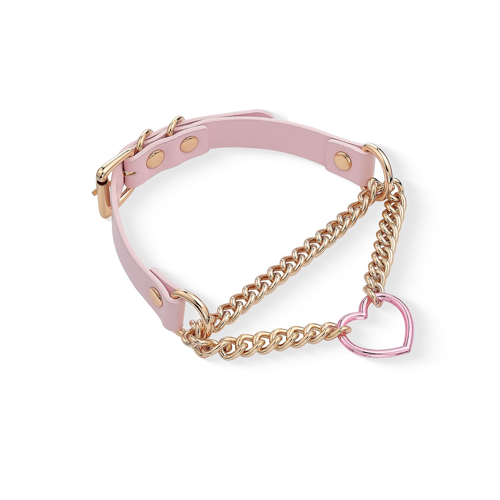 Black/Pink Leather Choker with Heart Ring