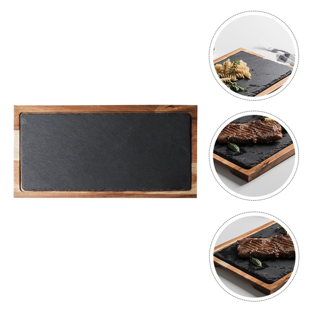 SUPVOX Assiette à Collation en Bois Massif Noir Plateau en Pierre, Plateau Multi-Usage Facile à Nettoyer Cuisine Japonaise et Présentation de Sushi