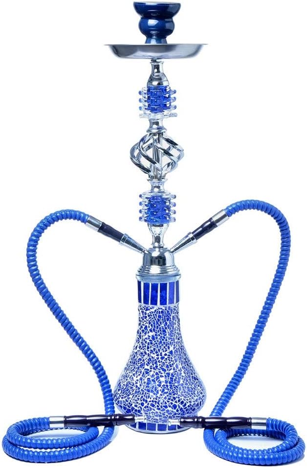 JYXZM Shisha Shisha cachimba Conjunto de Cristal 2 Manguera de Lujo Moderno de cachimba Narghile Tubo con Silicona Tazón Pipe Tong (Color : Blue)