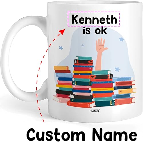 Vista 39 de CUBICER Taza de café de cerámica blanca personalizada, diseño de búho, tazas con nombre personalizado, divertidos regalos de cumpleaños para Búho