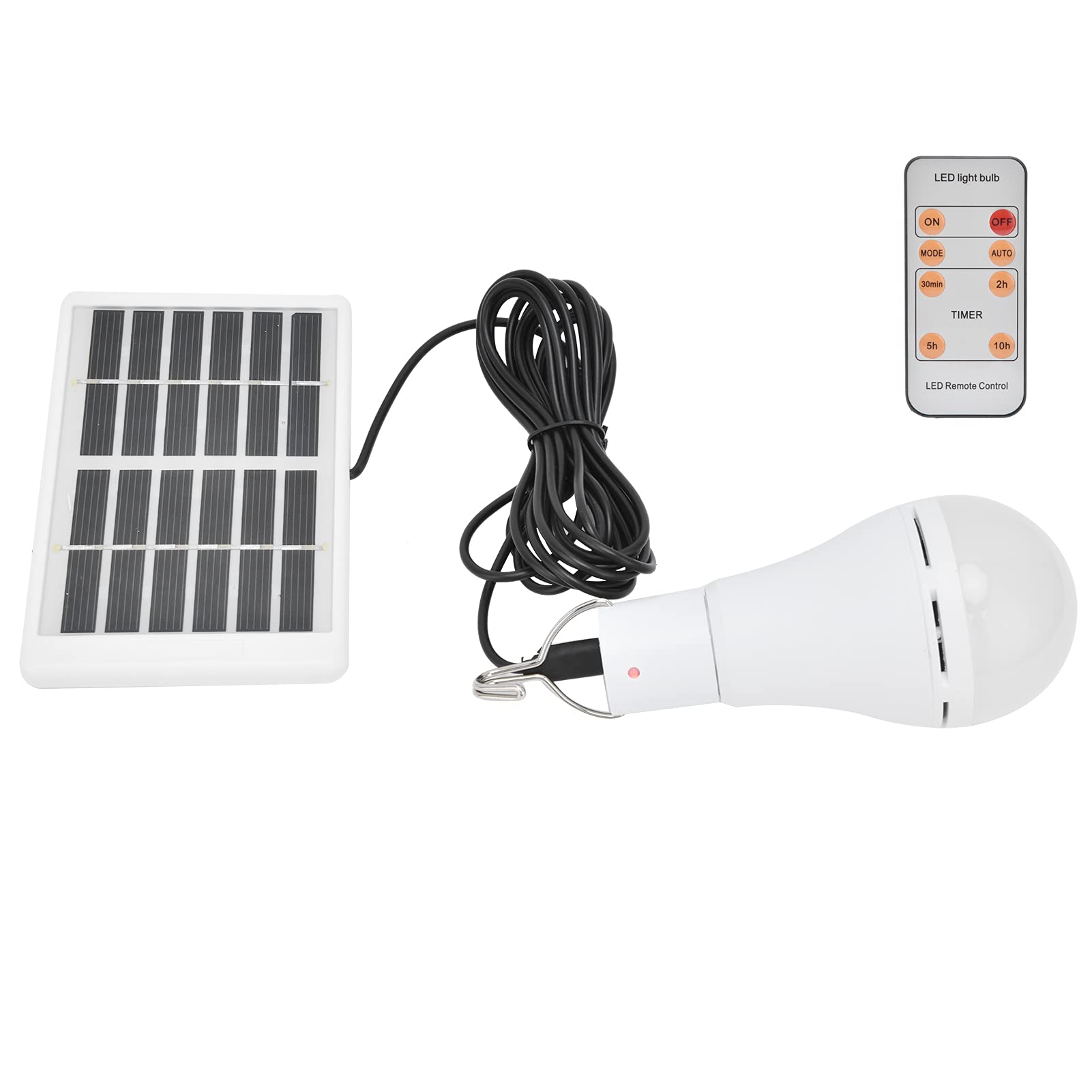 Bombilla Solar Drikou, recargable con temporizador remoto, bombilla LED con alimentación solar, luz blanca, bombilla inteligente integrada para acampar el jardín