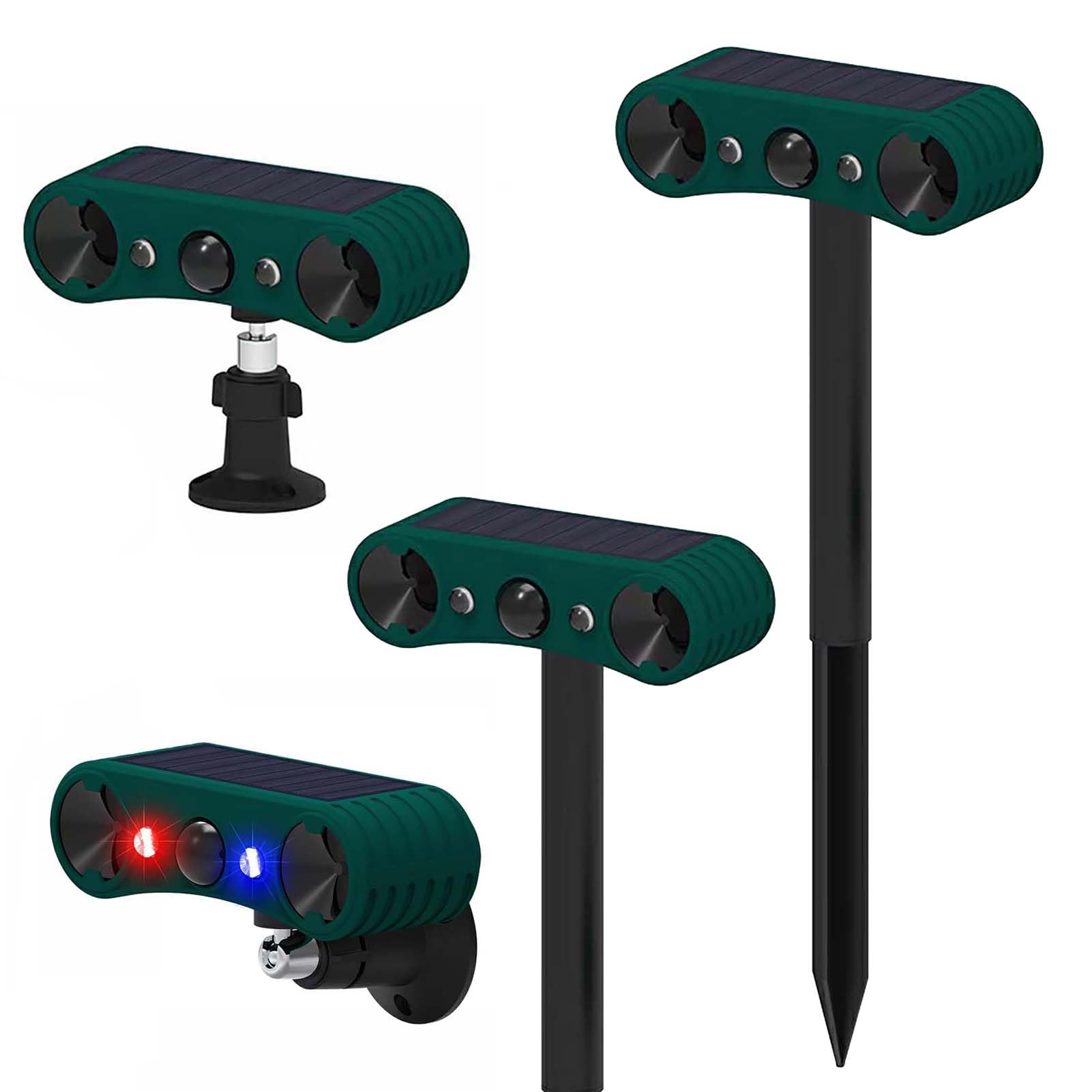 LAFEINA Outdoor Solar Motion Sensor Alarm 129dB Loud Sound Siren Alarm 4 Modes Security Alarm with Strobe Light for Farm Garden Orchard Barn Yard (4 Pack)