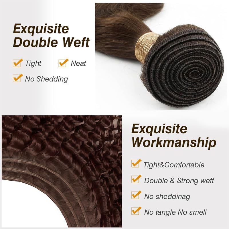 8 10 12 Inch Body Wave Human Hair Bundles Brown Bundles Human Hair Double Weft 3 Bundle Brazilian Virgin Human Hair Weave for Black Woman Natural Brown Color (#4，300g/Pack)
