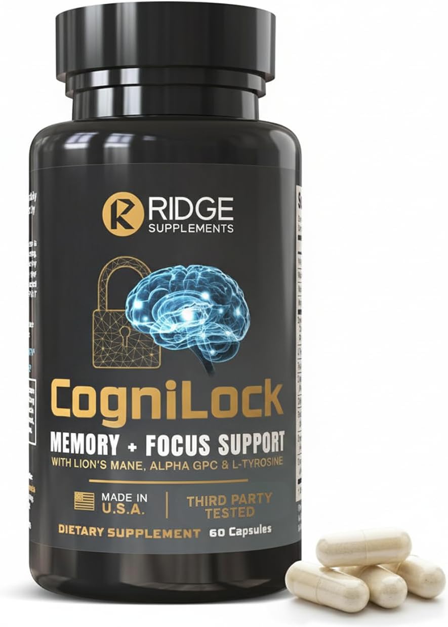 CogniLock Nootropic Brain Supplements for Memory and Focus - Cognitive Supplement for Men, Women & Seniors - Brain Fog Vitamins w/Lion’s Mane, Alpha GPC, Citicoline, CognatiQ™ Coffee Fruit - 60 Pills