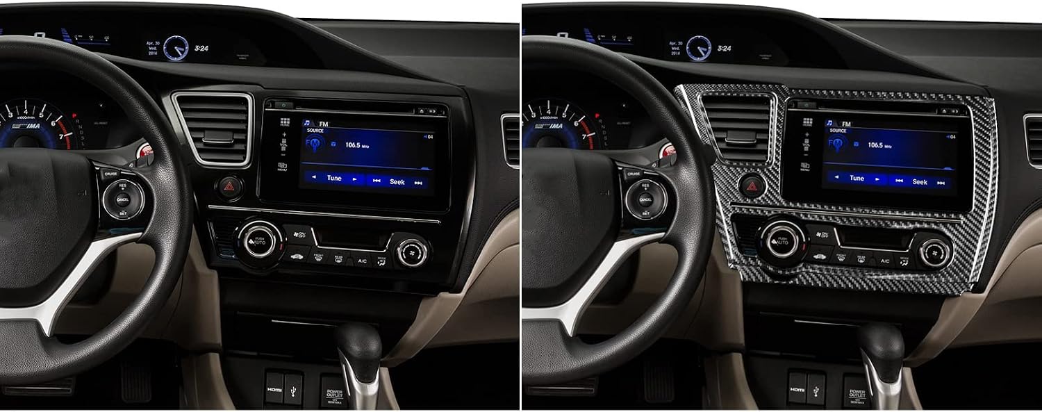 Real Premium 3K Carbon Fiber Decals Center Console Navigation air Conditioning Vent Kit Sticker Trim Decoration Compatible with Honda Civic 9 Coupe Sedan 2013 2014 2015 Interior Accessories -B 5PCS