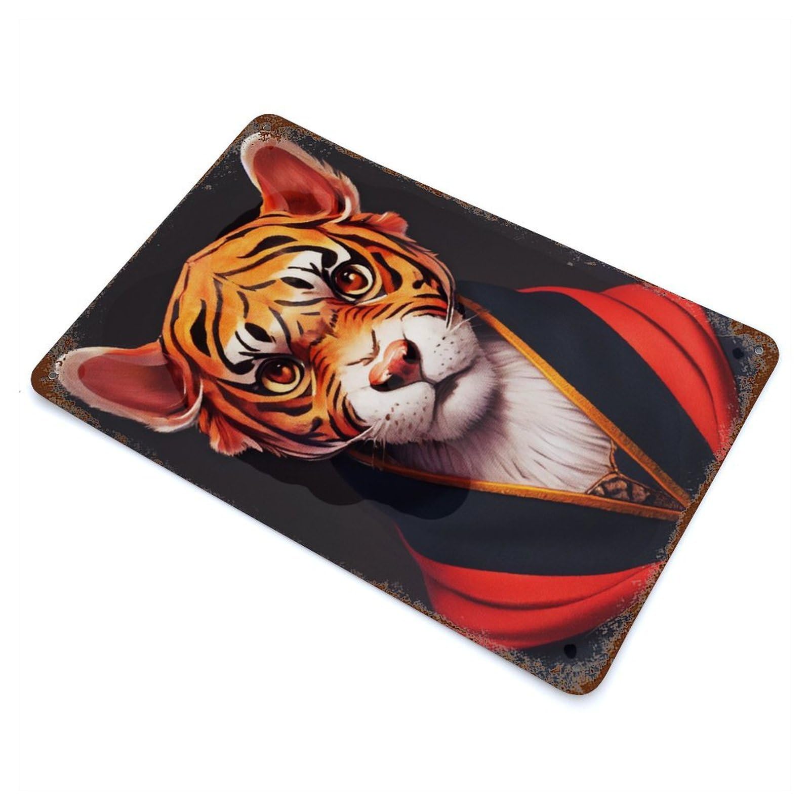 Fashion Tiger Vintage Wall Sign 11.8"x7.9", Rust Effect Metal Decor for Basement, Hobby Room And Garage Decor