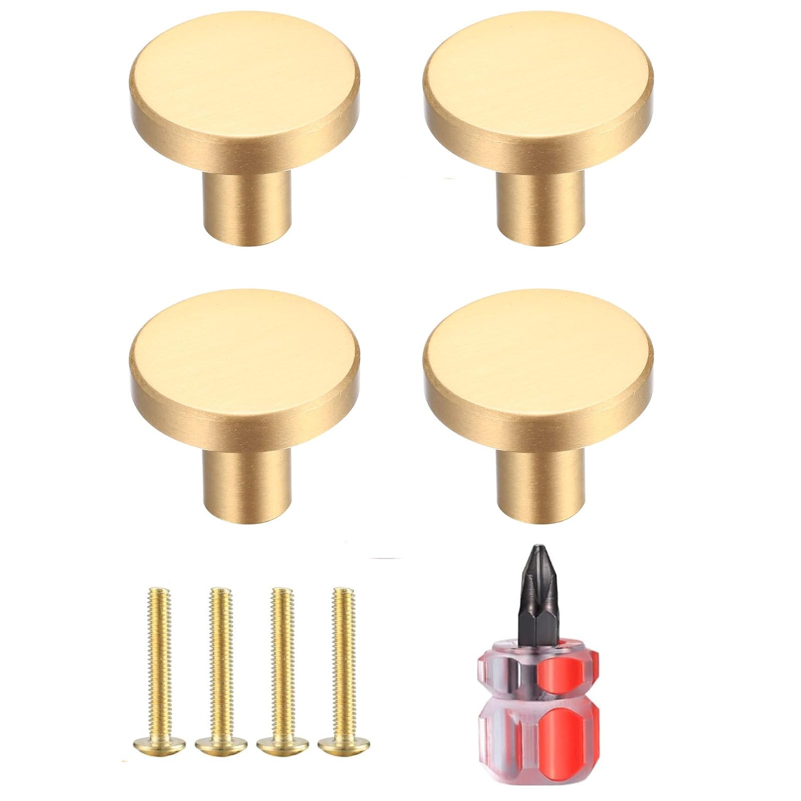 GQunit 4 Pack Cabinet Door Knobs, Gold Drawer Knobs, 20mm Cupboard Handles Knob Round with Screws and Screwdriver for Cupboard, Cabinet, Drawer