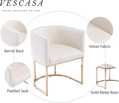 Miniatura 5 de VESCASA Silla de comedor tapizada de terciopelo con respaldo de barril, moderna silla de restaurante acolchada de mediados de siglo con marco de