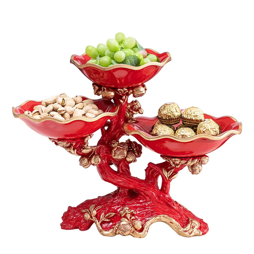 LhqRed Retro Fruit Bowl 3 Tiers Resin Fruit Basket Countertop Decorative Fruit Plate for Kitchen Home Office,37×21×28cm