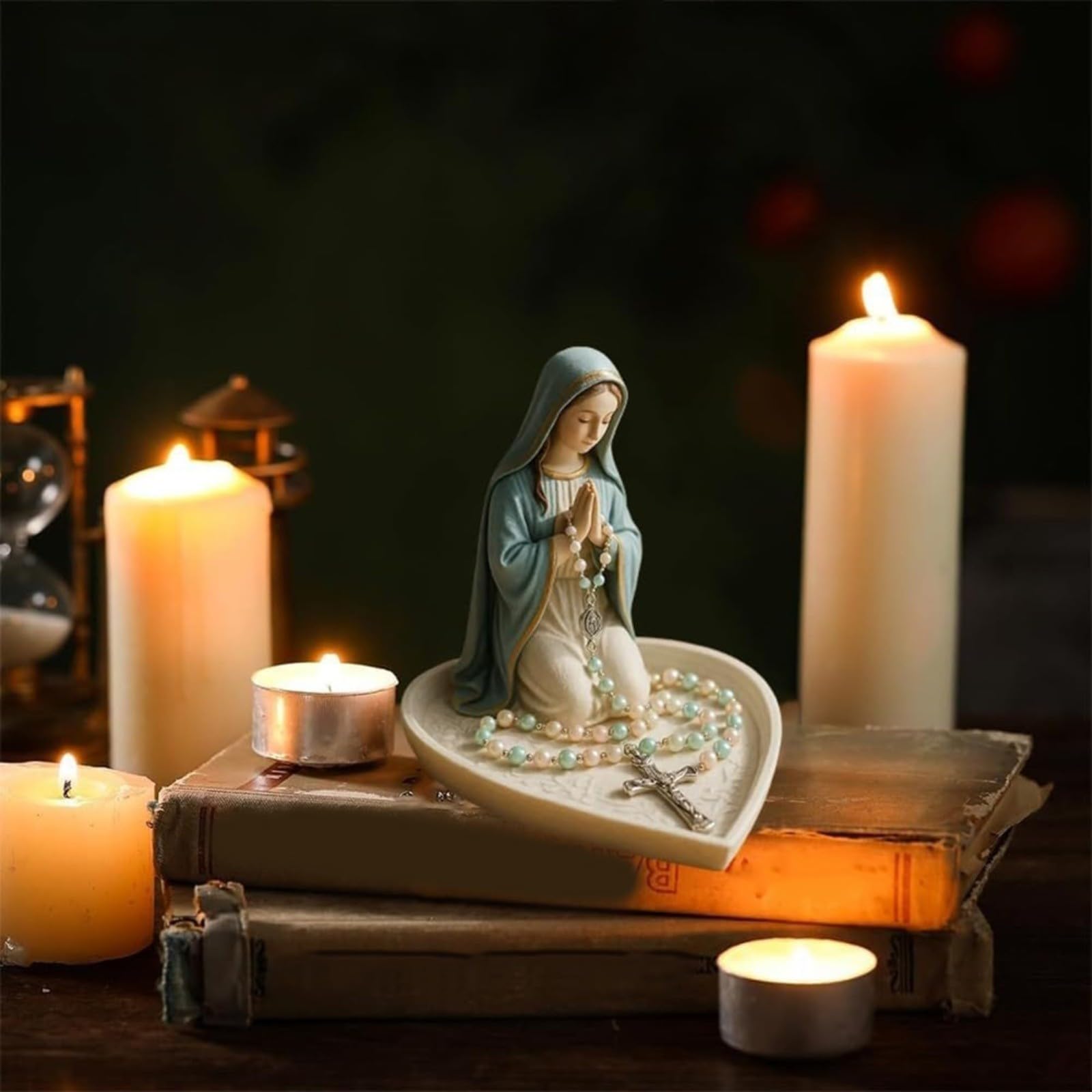 Virgen María Rosario de Resina Figura Religiosa 15x15 cm Decoración Hogar