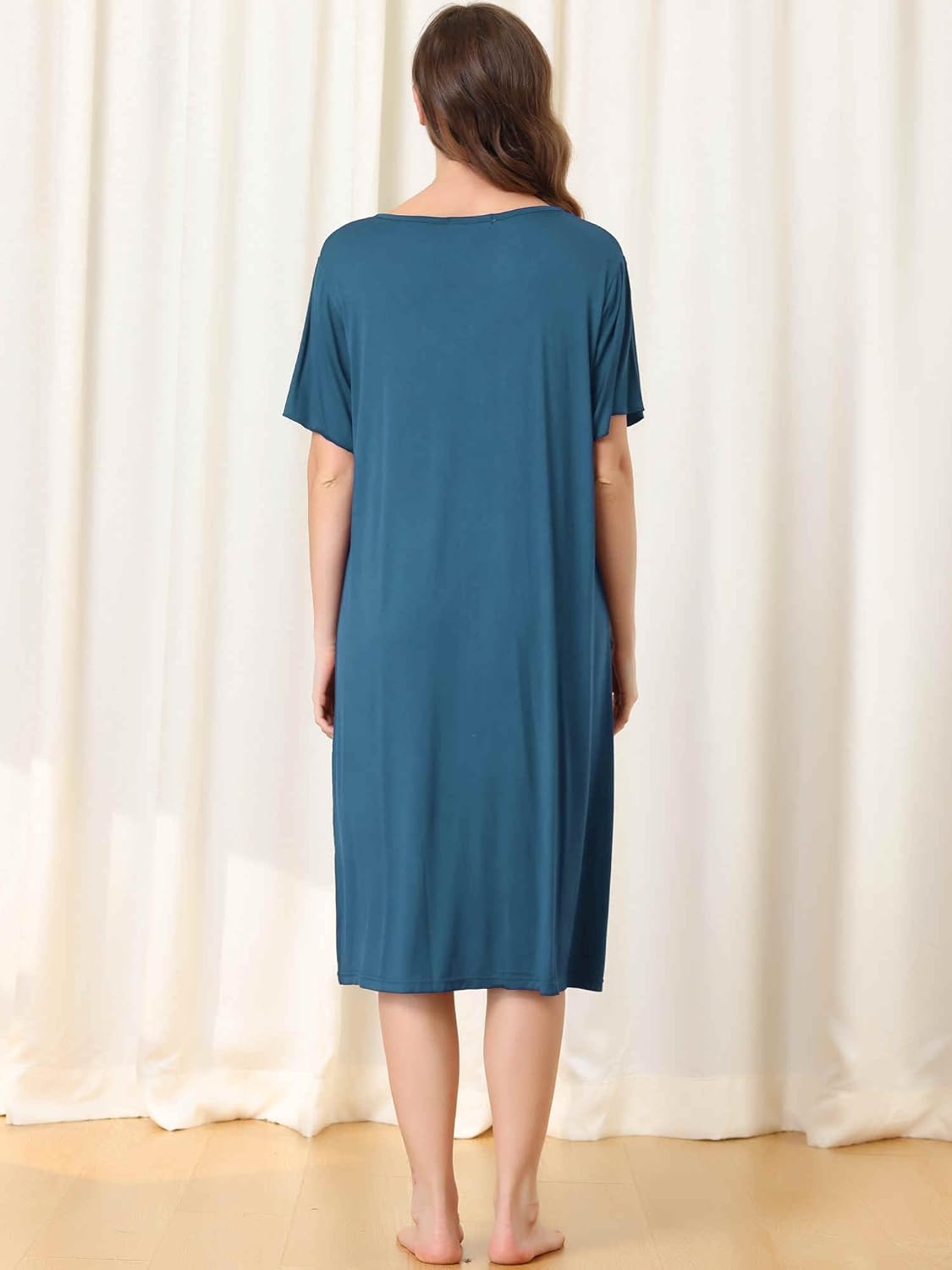 cheibear Womens Modal Nightshirt Soft Button Down Nightgown Short Sleeve Pajama Sleepshirt - Image 3