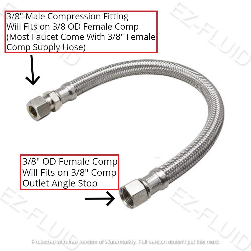 EZ-Fluid 20 pulgadas x 3/8 pulgadas compresión macho x 3/8 pulgadas hembra de compresión de acero inoxidable conector de grifo trenzado, extensión de grifo líneas de conector de manguera