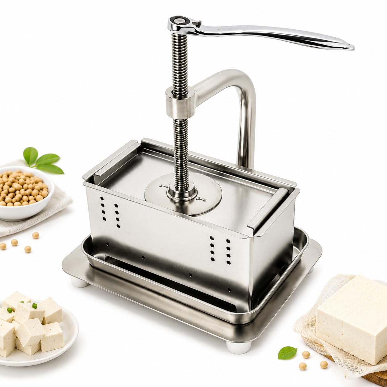 Presse à Tofu en Acier Inoxydable, 2 L, Commande à Levier et vis