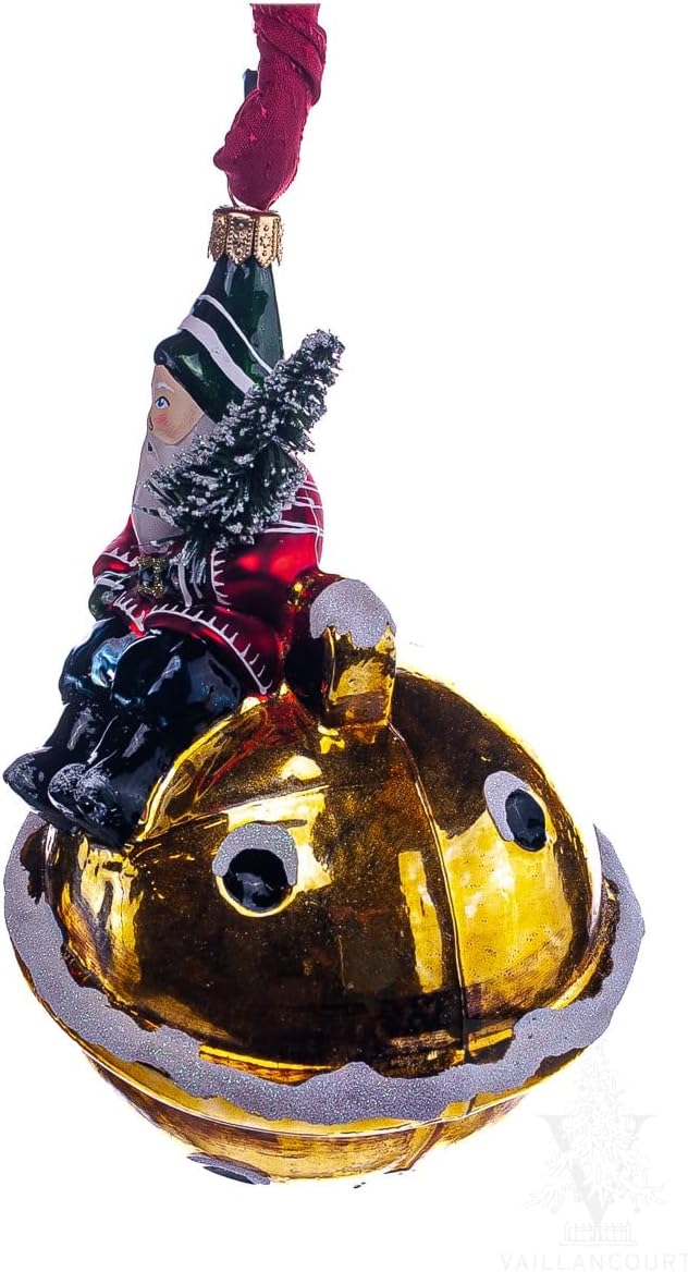 Vaillancourt Folk Art Gold Bell Santa Ornament