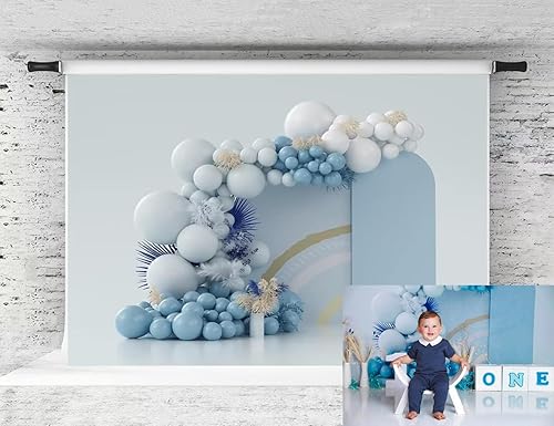 Kate Telón de fondo de globos azules bohemios para decoración de fiesta de primer cumpleaños, telón de fondo para fotografía de baby shower, 7 x 5