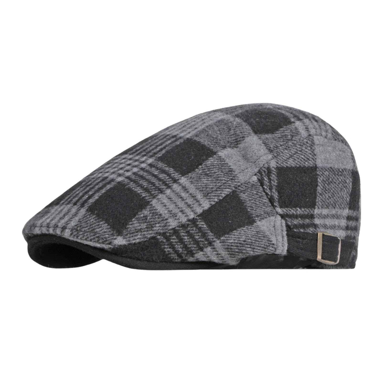 BIANRUN Men's Flat Caps Newsboy Hat Men's Autumn and Winter Thick Woolen Warm Beret Fashion Plaid Duckbill Cap Women's Casual Flat Cap-Black Gray-Adjustable