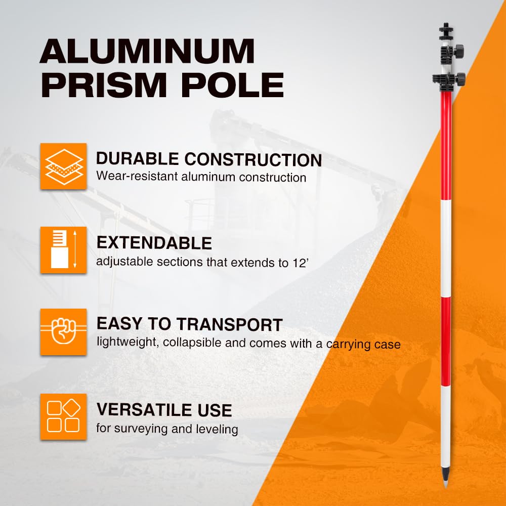 Surveying Prism Pole - 15FT, Adjustable Adapter -2 Surveying Prism Pole - 15FT, Adjustable Adapter -2