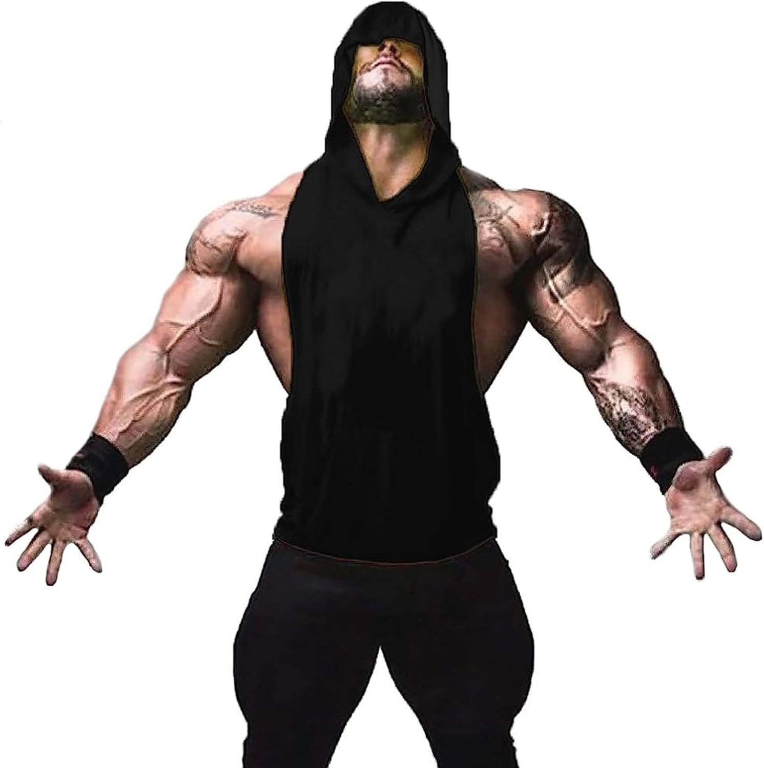 ZUEVI Men's 2 Pack Muscle Sleeveless Hoodies Tank Tops Gym Workout Hooded Bodybuilding Stringer T Shirt - Image 4