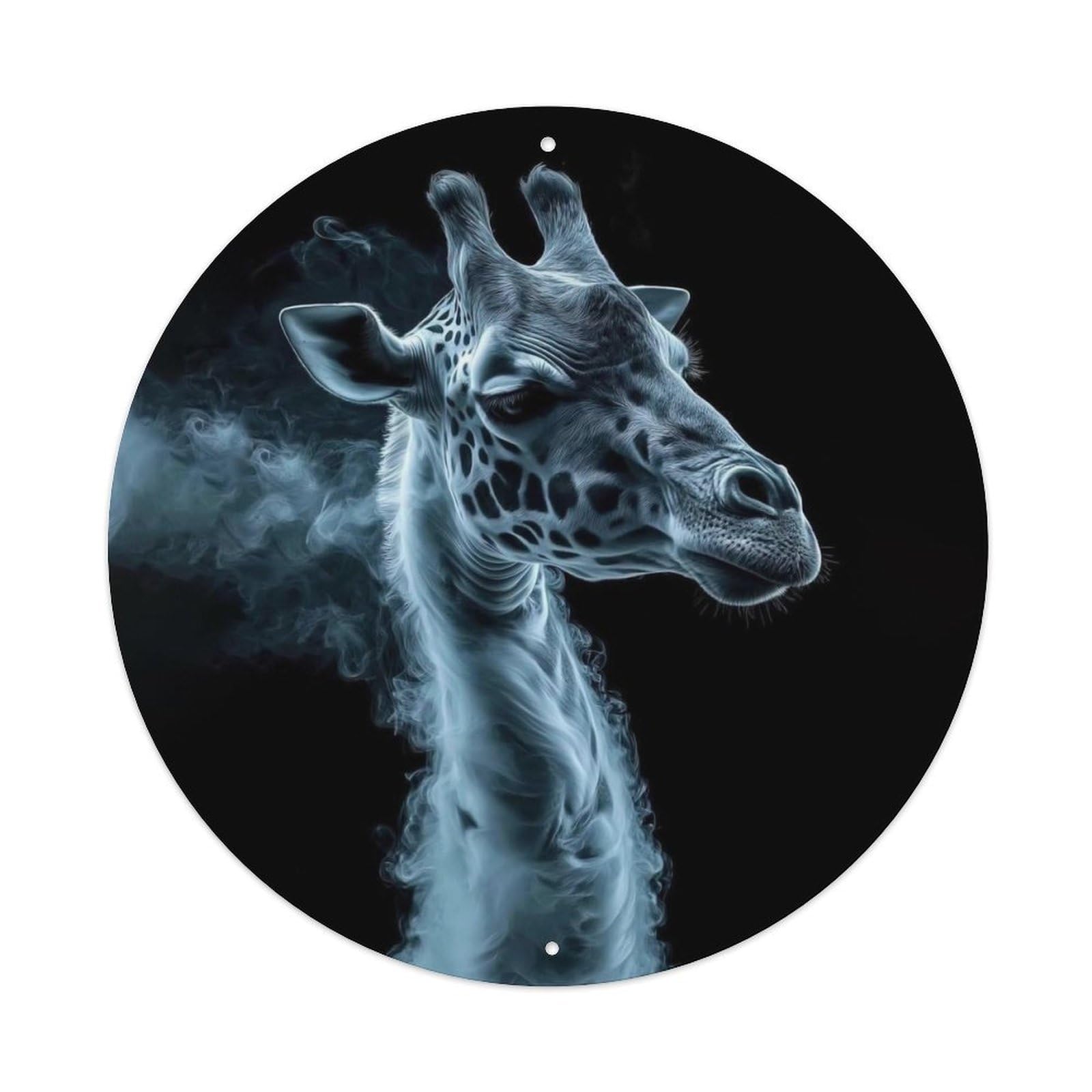 Giraffe Blue White Smoke Ethereal Wildlife Portrait Vintage Metal Tin Sign Plaque Wall Decor for Cafe, Club Bar, Office, Garden Metal Poster 8x8Inch