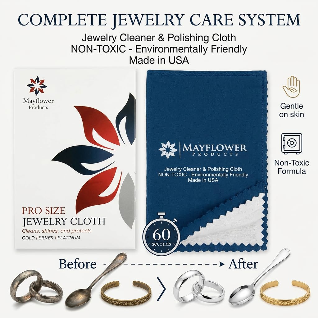 Mayflower Premium-Schmuckreinigungstuch, hergestellt in den USA. Poliertuch aus Sterlingsilber für Gold, Platin und Diamanten. Entfernt Anlaufen, stellt Glanz wieder her. Wiederverwendbarer