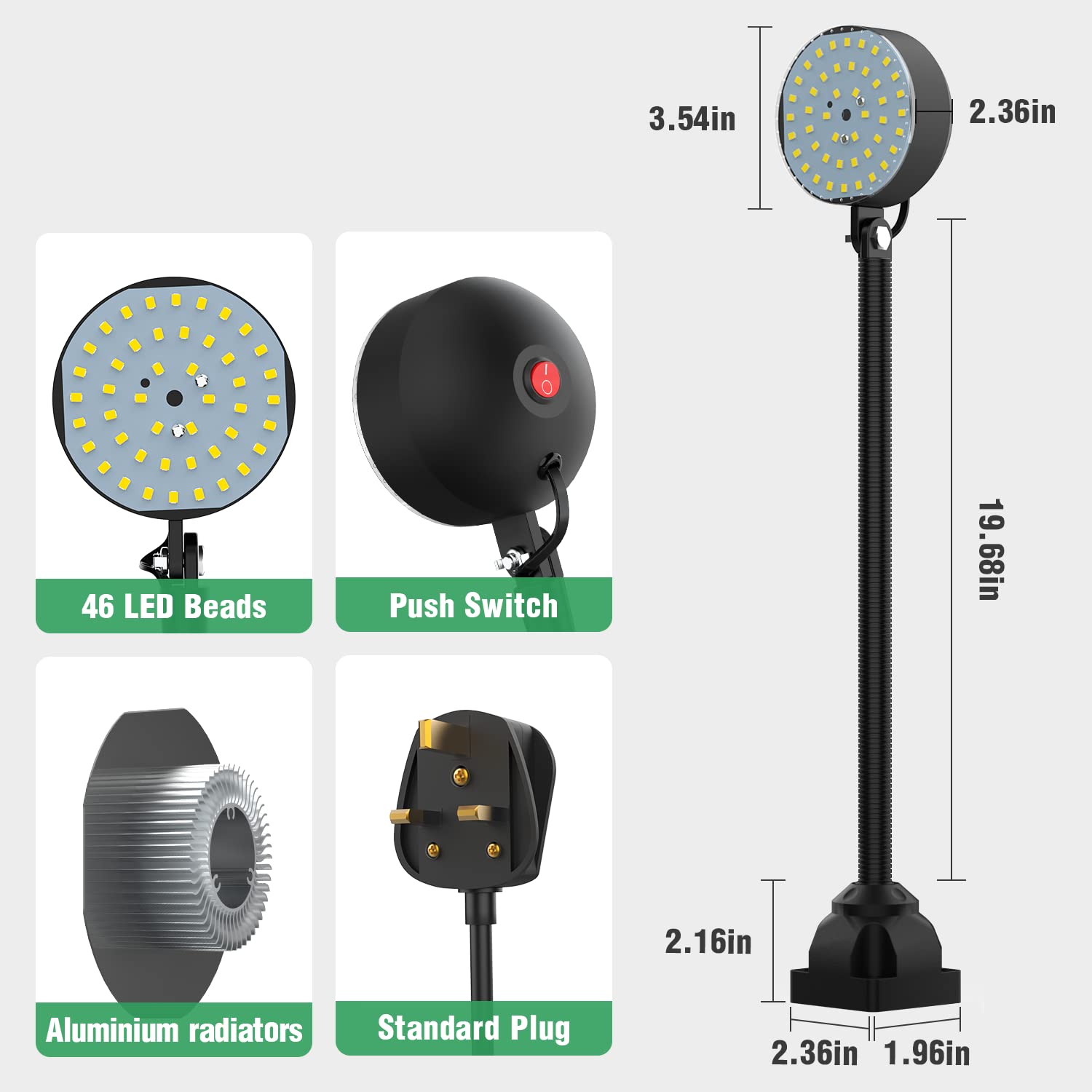 Luce da lavoro, lampada a LED da 10 W, impermeabile IP65, lampada flessibile a collo di cigno da 1100 lumen, per fresatura tornio, trapano, illuminazione industriale [classe energetica A+++]