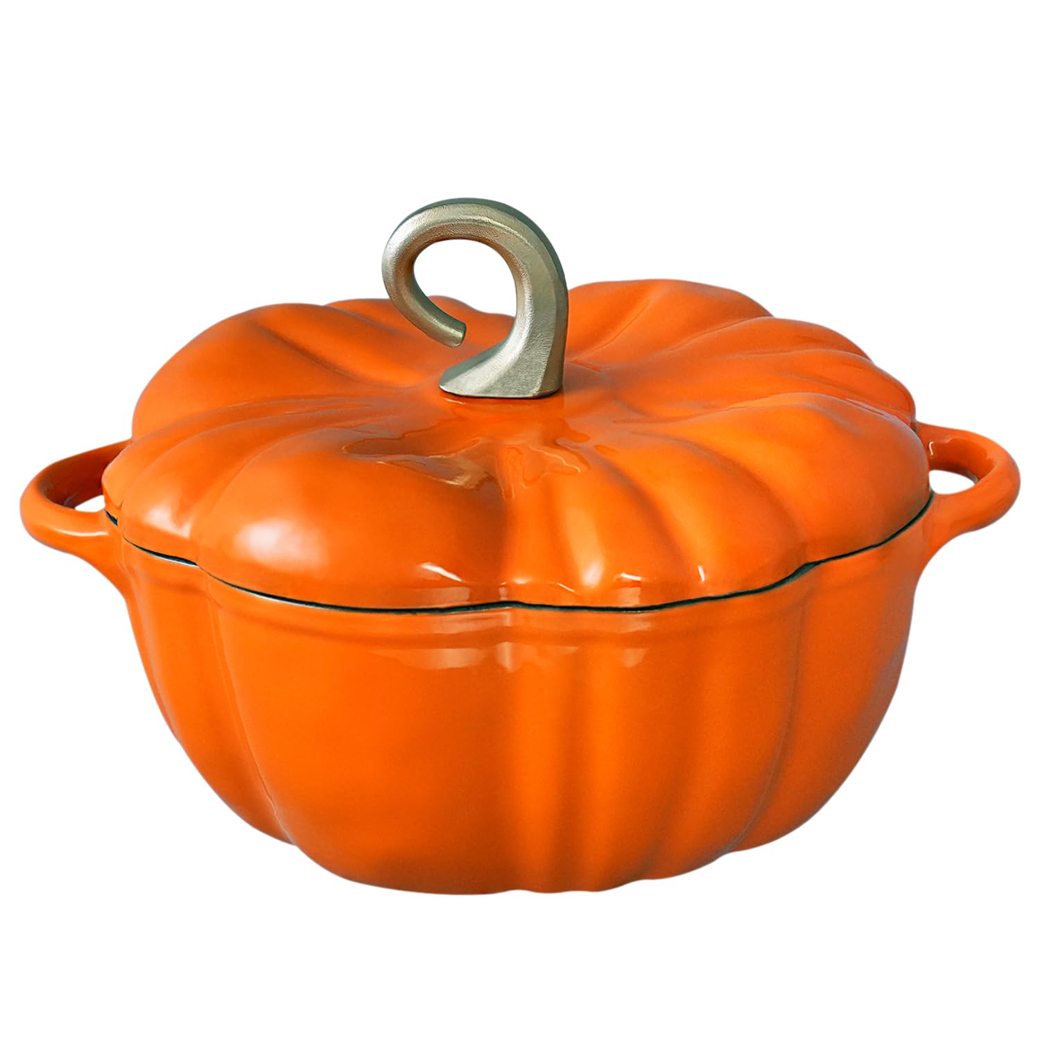 Flavehc Cocotte en Fonte en Potiron avec Couvercle 3,1 L Cocotte en Fonte en Cast Iron pour Pain Potiron en Fonte Émaillée Orange avec Poignées