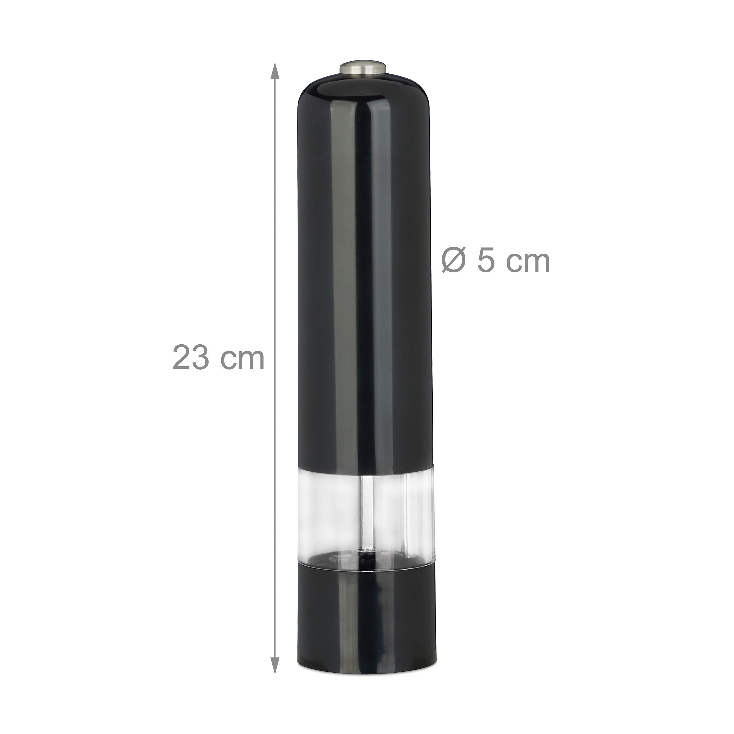 Relaxdays Set 2 Macina pepe elettrici con luce macinino per spezie in plastica a batterie nero/bianco