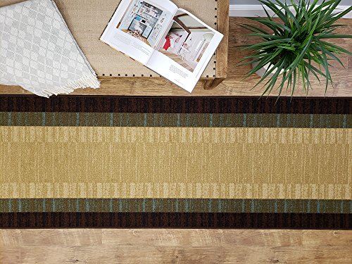 Rubber Backed Runner Rug, 22 X 84 Inch, Brown Beige Border Striped, Non Slip, Kitchen Rugs And Mats #TOP3