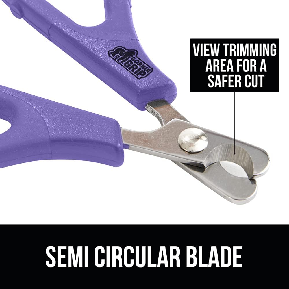 Gorilla Grip Premium Small Pet Nail Clippers, Comfortable, Slip Resistant Durable Sharp Stainless Steel Clipper, Home and Professional Cat Claw Trimmer, Use for Small Breed Animals, Cats, Dogs, Purple