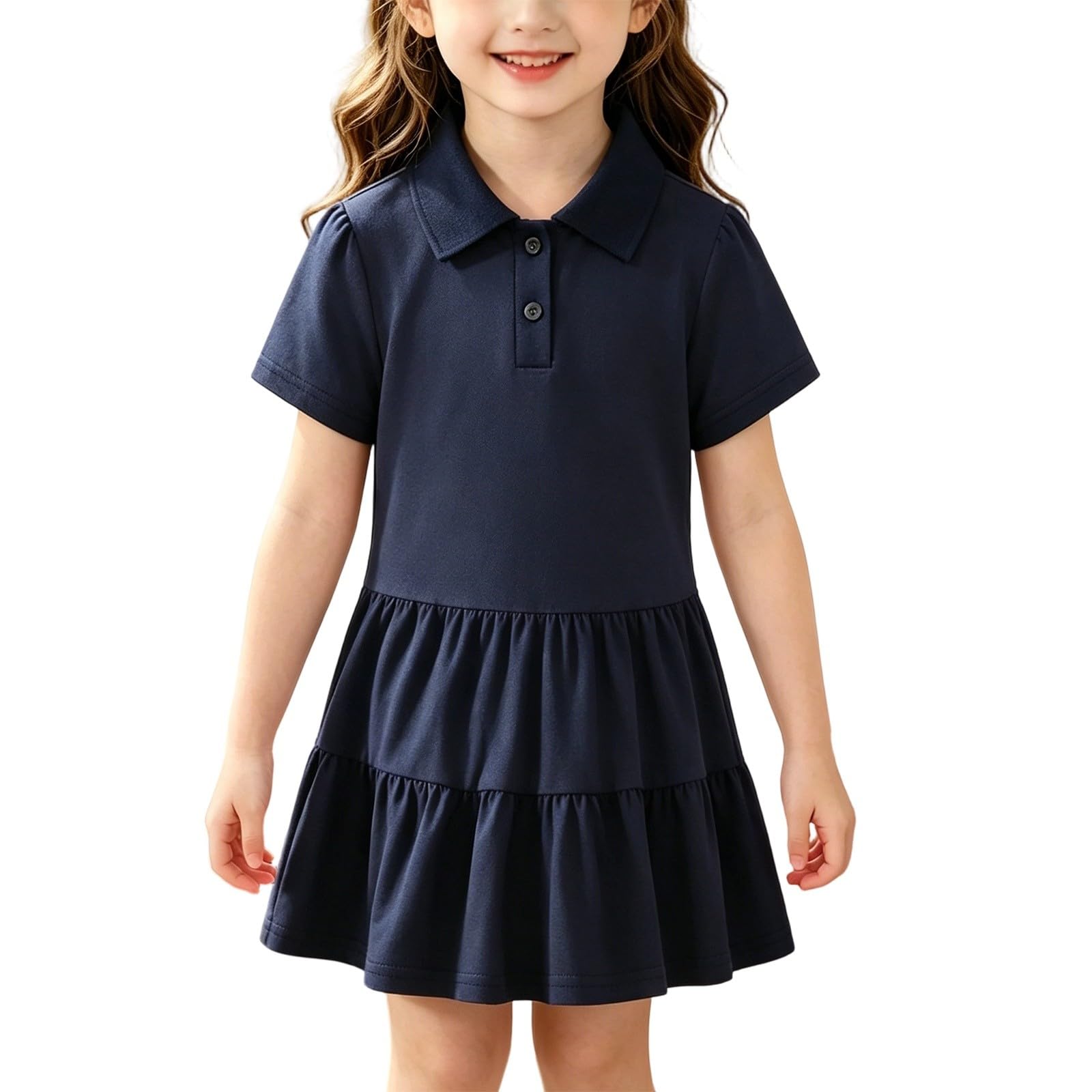 Vestido en línea A para niña con falda de volantes y manga corta 5