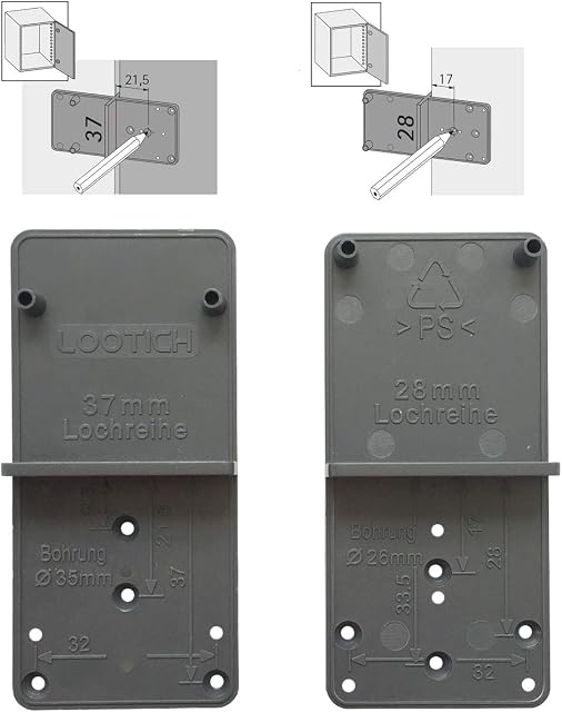 LOOTICH Hole Drilling Jig Template for Ø35mm and 26mm Hinge Cup Mounting Plates Drawers and Eccentric Connecting Fittings of Ø25mm and 20mm Hole Diameter Pack of 2