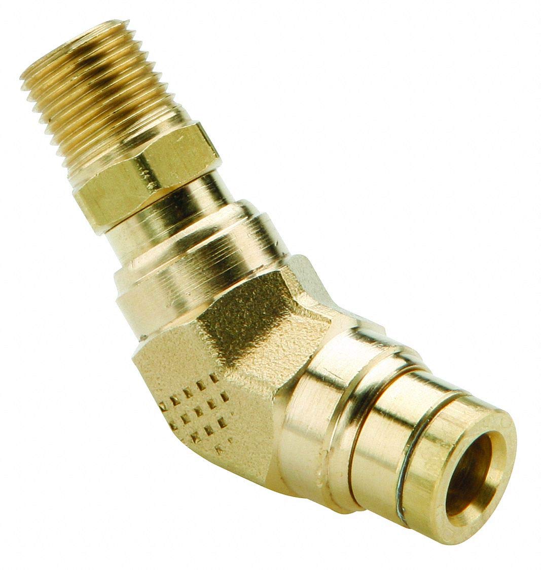 Parker Hannifin 179PMT-8-8 Brass Male Elbow Swivel 45 Degree Prestomatic Fitting, 1/2" Push-to-Connect Tube x 1/2" Male NPTF