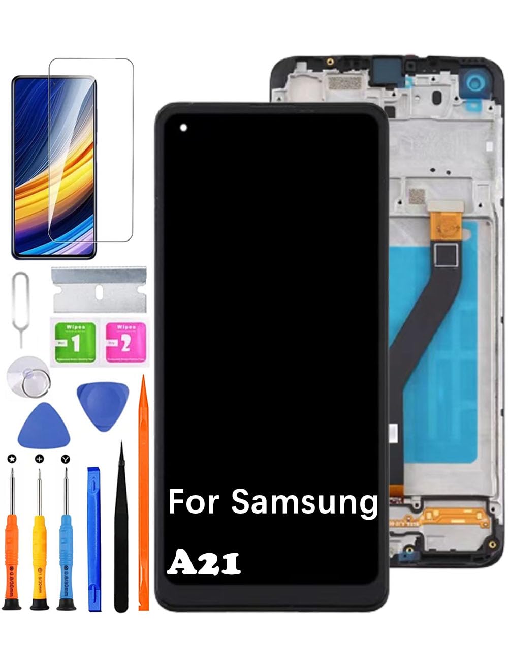 for Samsung A21 Screen Replacement with Frame for Samsung A215U A215U1 S215DL A215W LCD Display Touch Digitizer Assembly with Repair Part Tools (Not Fit A21s)