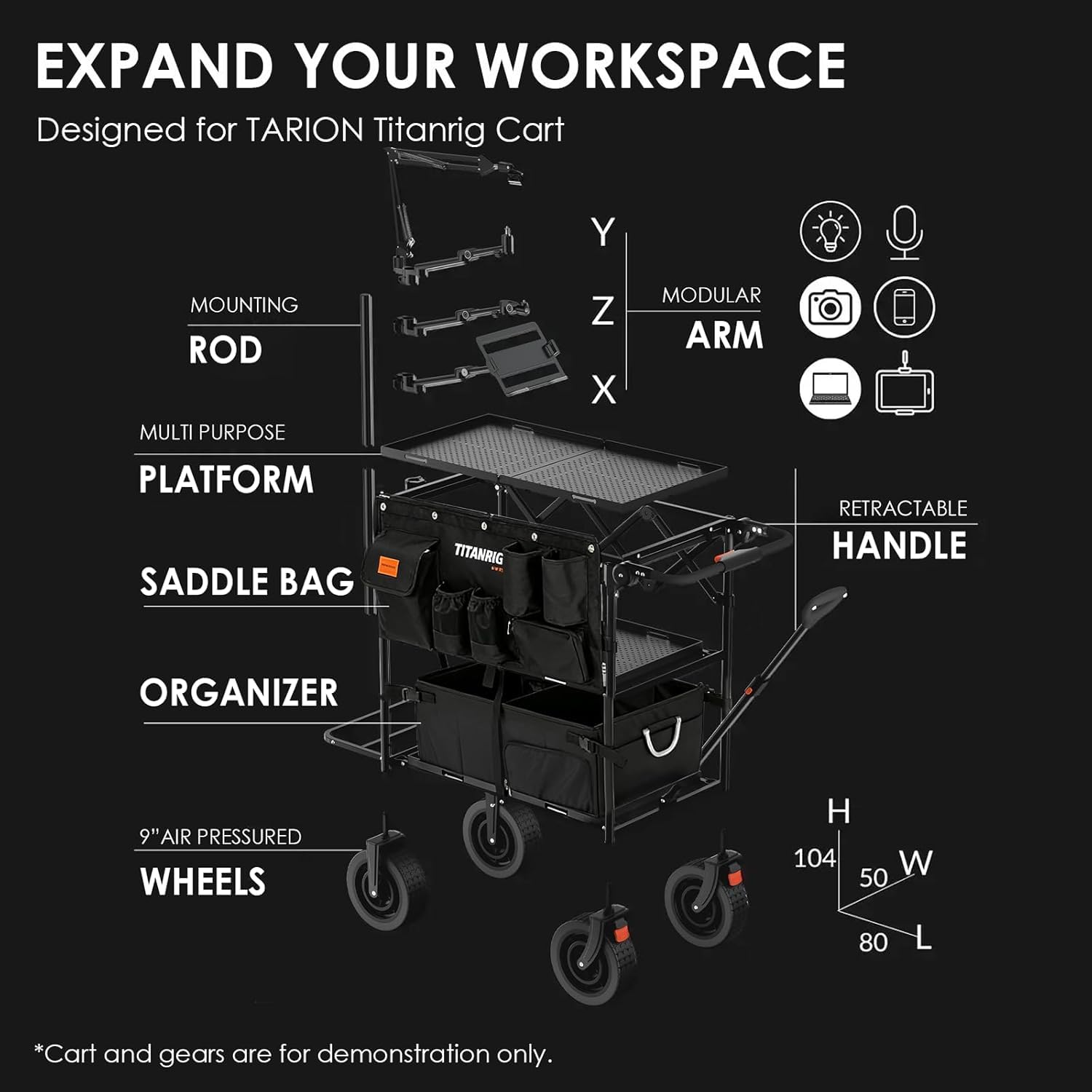 TARION Titanrig Cart Bolsa de Almacenamiento Lateral: Accesorios para Carro de cámara con múltiples Bolsillos para videógrafos cineastas