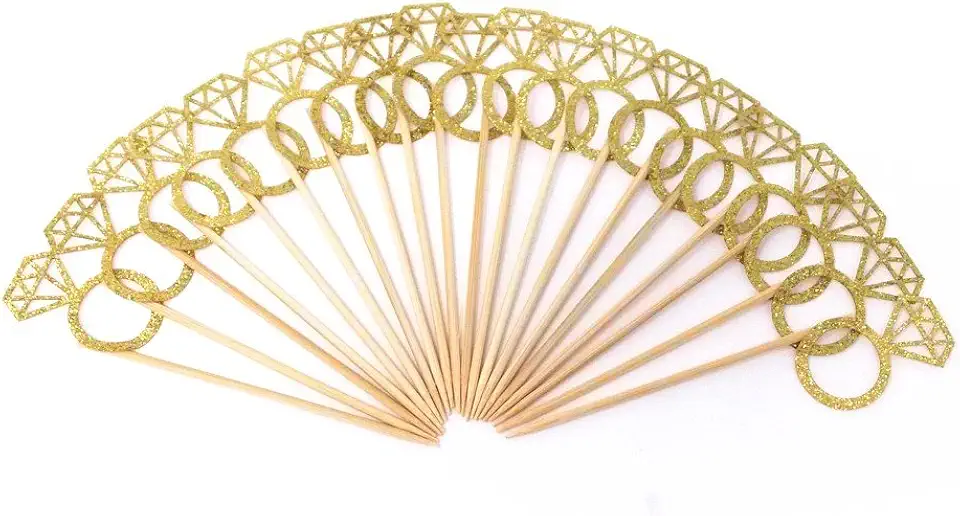 Honbay 20pcs Gold Glitter Diamond Ring Cupcake Toppers...