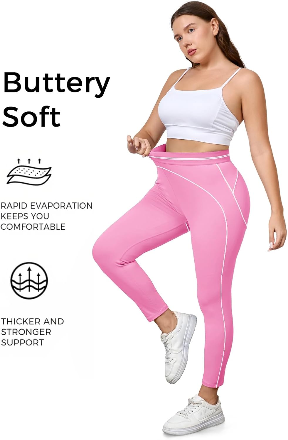 Aoysky Womens Plus Size Buttery Soft Leggings 25'' High Waisted Workout Running Gym Athletic Yoga Pants - Image 6