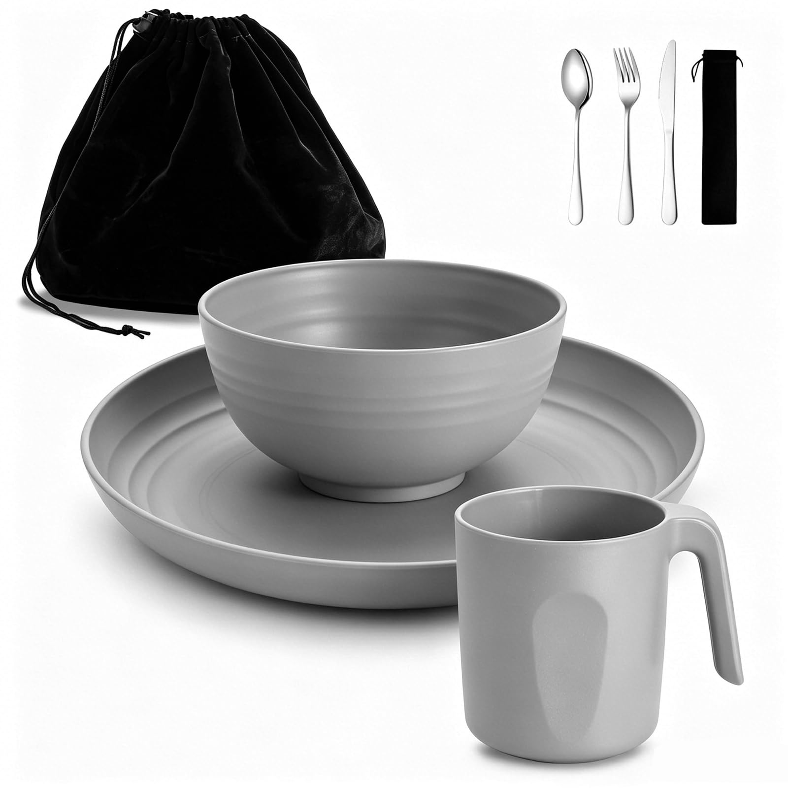 Camping Bowl and Cutlery Set, Picnic Mess Kit, Camping Plates and Bowls