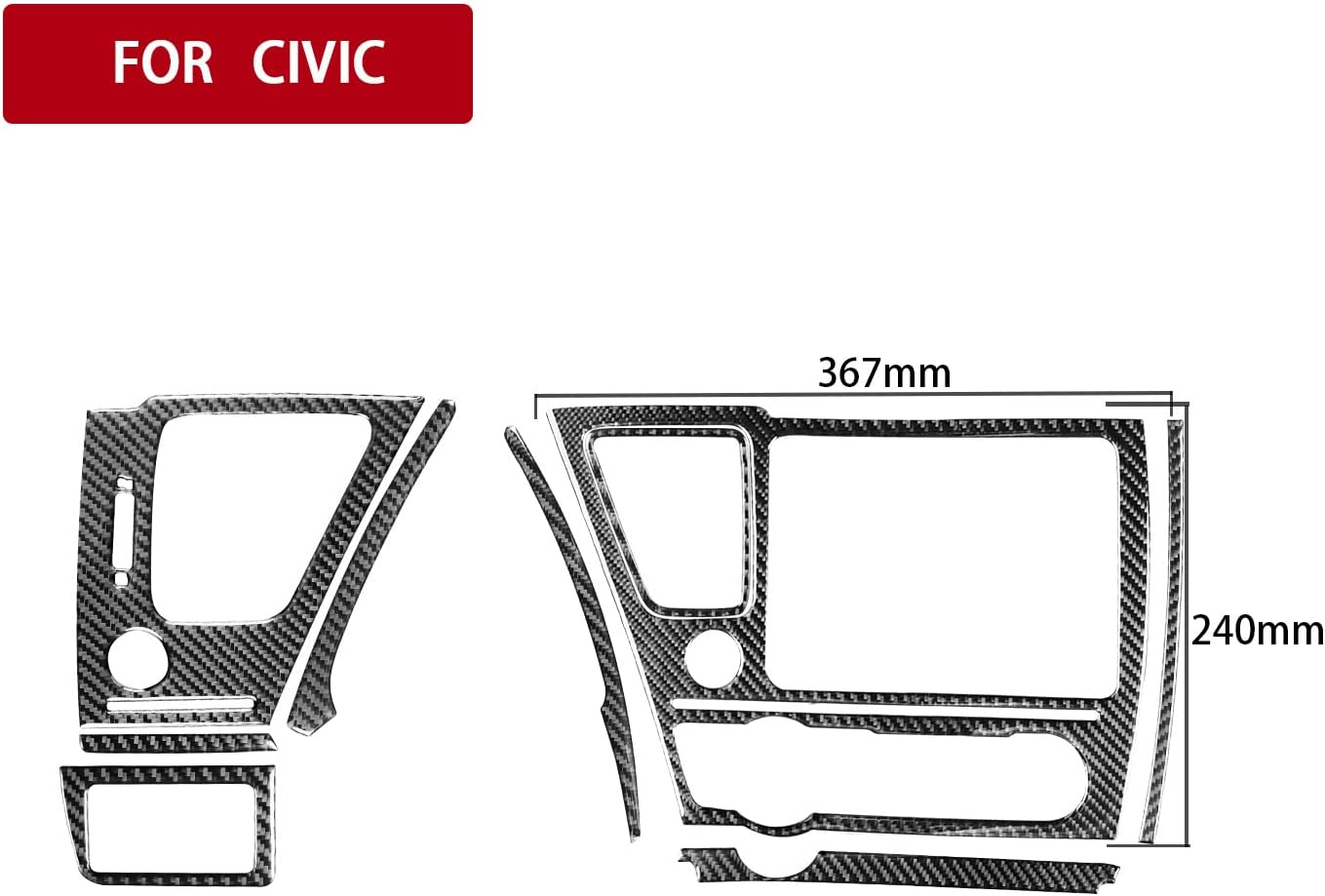 Real Carbon Fiber Car Dashboard Left Side Decoration Panel Center Console Decoration Panel Interior Trim Sticker Cover Compatible with Honda Civic 9 Coupe/Sedan 2013-2015 Accessories Black - Kit
